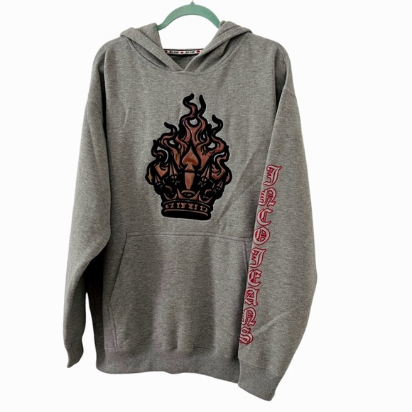 Jnco Hoodie Vintage Y2K 90s Crown Logo in Flames Patch Size Large/XL - Picture 9 of 12